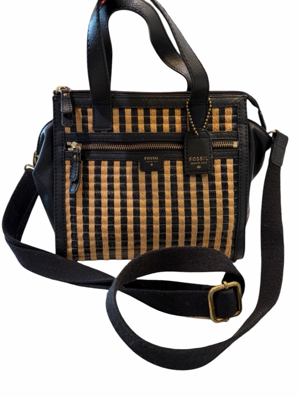 Fossil woven black vegan crossbody detachable strap